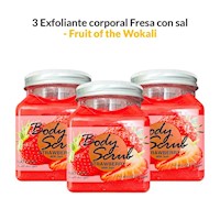 3 Exfoliante corporal Fresa con sal 500ml - Fruit of the Wokali